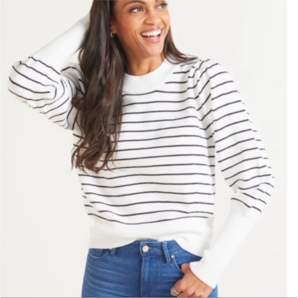 French Connection puff sleeve striped sweater size M